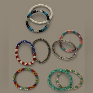 Rollover Colorful Beaded Bracelets Lot of Nine Unisex Contemporary